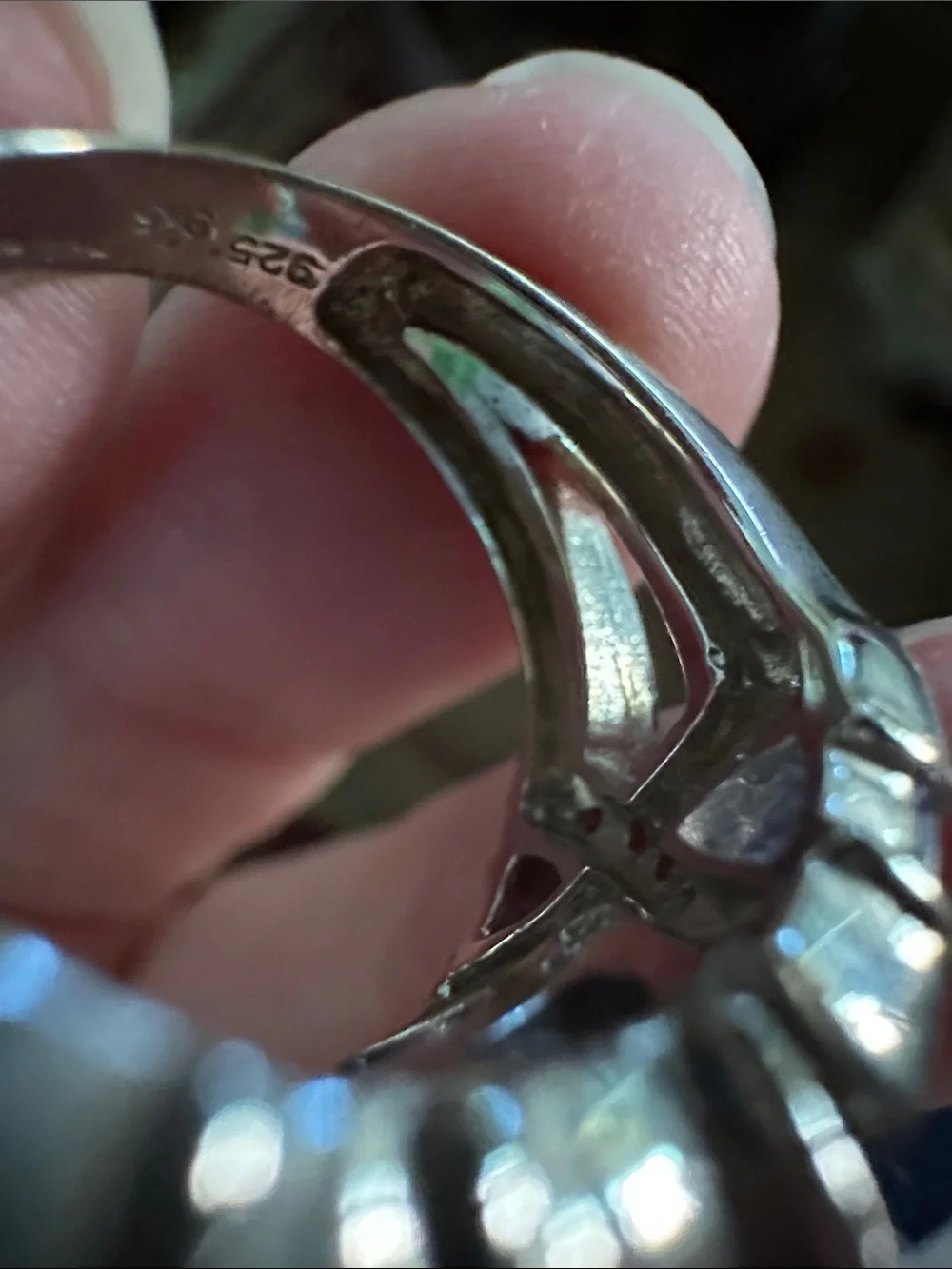 Silver Band Ring with Deep Blue-Purple Gemstones and Pavé Details
